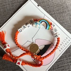 Orange Braided 'Make Art' Charm Bracelet with Rainbow Accent